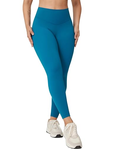 UNISSU Workout-Leggings für Damen, ohne Vordernaht, hohe Taille, butterweiche Yogahose, Fitnessstudio, athletische Strumpfhose, 63,5 cm, Supersonic Blue, Groß von UNISSU