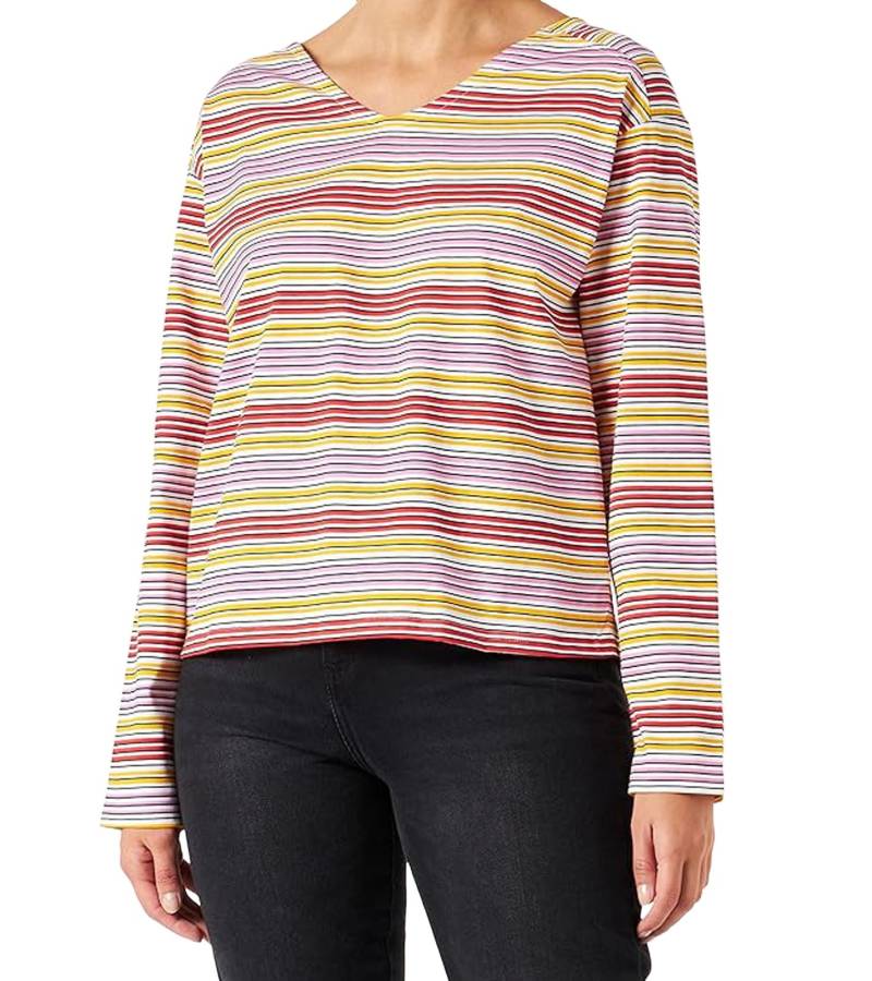 UNITED COLORS OF BENETTON Damen Longsleeve gestreiftes Baumwoll-Sweatshirt 93062134 Weiß/Bunt von UNITED COLORS OF BENETTON