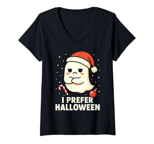 Damen I Prefer Halloween Ghost Santa Hat Sarkastic Christmas T-Shirt mit V-Ausschnitt von UNK