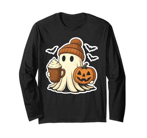 Herbst Kaffee Strickmütze Geist Halloween Herren Damen Langarmshirt von UNK