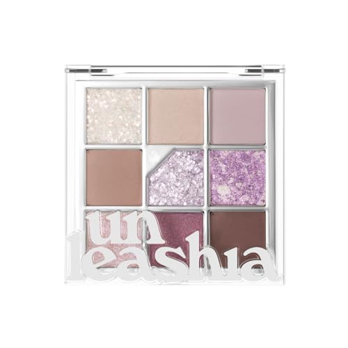 UNLEASHIA Glitterpedia - Lidschatten Palette - 9 Farbtöne - verschiedene Texturen von matt bis Glitzer Lidschatten - vegane Schminke - Koreanische Kosmetik - No.4 All of Lavender Fog von UNLEASHIA