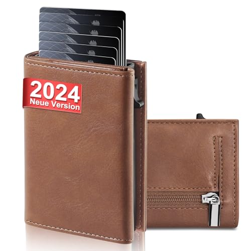 UNOSEKS Portmonee Herren - Geldbörse Herren Kartenetui mit RFID Schutz, Slim Wallet mit Münzfach,Herren-Geldbörsen mit ID & Card Cases for Men,Geldbeutel Herren mit Pop-up Design(Braun) von UNOSEKS