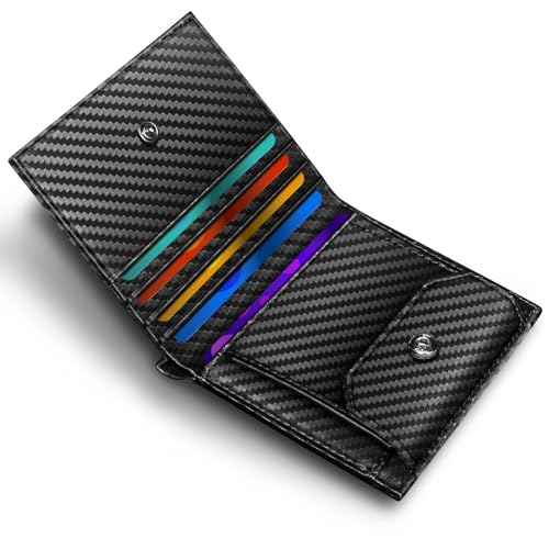 UNOSEKS Geldbörse Herren - Portmonee Herren mit RFID Schutz, Tri-fold Geldbeutel Herren Kein,Slim Wallet mit Münzfach,1 ID & 4 Card Cases(Kohlefaser) von UNOSEKS