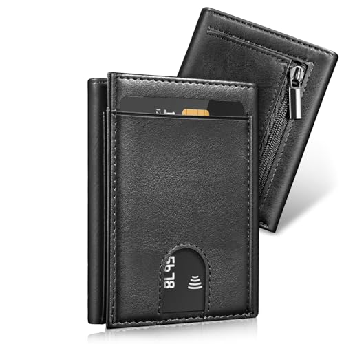 UNOSEKS Portmonee Herren - Geldbörse mit RFID Schutz, Tri-fold Mini Geldbörse, Kreditkartenetui, Slim Wallet mit Münzfach, 1 ID & 4 Card Cases (Schwarz) von UNOSEKS