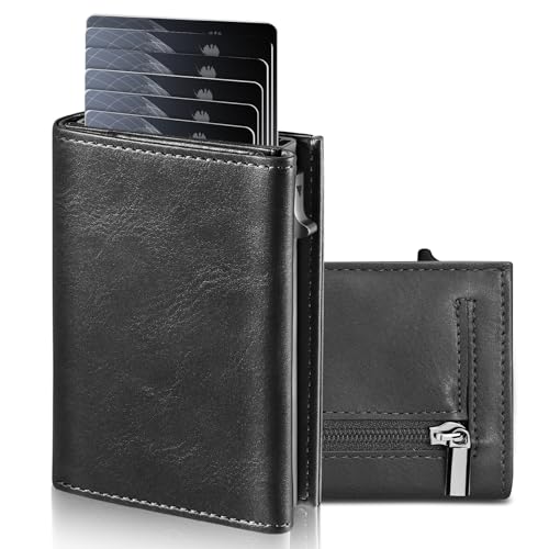 UNOSEKS Geldbörse Herren Slim Wallet Herren mit Münzfach und RFID-Schutz - Schwarze Trifold Portemonnaie für 8-10 Karten (Leather) von UNOSEKS