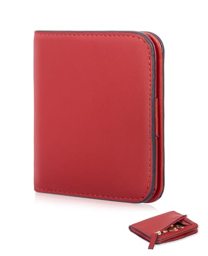 UNOSEKS Geldbörse Damen klein - Portemonnaie Damen PU Leder mit RFID Schutz, Geldbeutel Damen Klein mit Zipper Brieftasche,Bifold Kleines Portemonnaie Damen Feste,Geschenke für Damen (Rot) von UNOSEKS