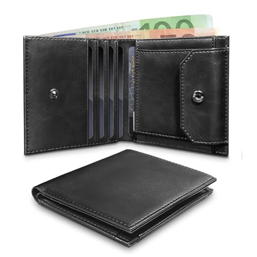 UNOSEKS Geldbörse Herren - Portmonee mit RFID Schutz, Bifold Geldbeutel Klein, Slim Wallet mit Münzfach, Kreditkartenetui für 4 Karten (Schwarz) von UNOSEKS