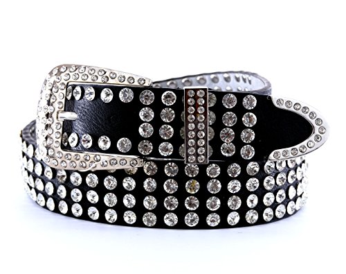 UNOUNOUNO Damen Leder Glitzergürtel Gürtel mit Strass im Vintage Design eleganter Glitzer Strass Steine Taillengürtel Schwarz von UNOUNOUNO