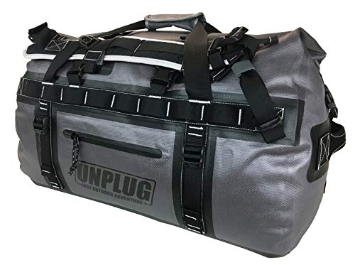 Unplug Reisetasche Damen groß, Sporttasche rucksackfunktion, Duffle Bag Herren, Reisetasche 100l 90l, Reisetasche mit rucksackfunktion, wasserdichte Taschen für Boote (65L Sturmgrau) von UNPLUG EASY OUTDOOR ADVENTURE