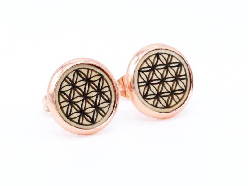 Holzohrstecker - Lebensblume Rosegold von UNQEholzkunst