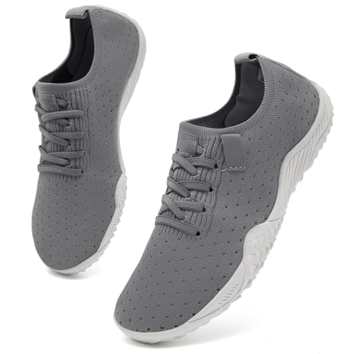 UNQWQZ Barfußschuhe Damen Barfuss Sneaker Weich Laufschuhe Sportschuhe Leicht Turnschuhe Atmungsaktives Walkingschuhe Obermaterial rutschfeste Gummisohle Grau 44 von UNQWQZ