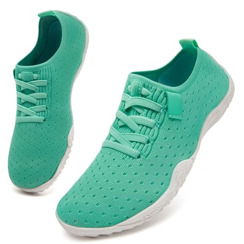 UNQWQZ Barfußschuhe Damen Barfuss Sneaker Weich Laufschuhe Sportschuhe Leicht Turnschuhe Atmungsaktives Walkingschuhe Obermaterial rutschfeste Gummisohle Grün 40 von UNQWQZ
