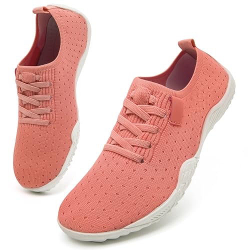 UNQWQZ Barfußschuhe Damen Barfuss Sneaker Weich Laufschuhe Sportschuhe Leicht Turnschuhe Atmungsaktives Walkingschuhe Obermaterial rutschfeste Gummisohle Rosa 40 von UNQWQZ