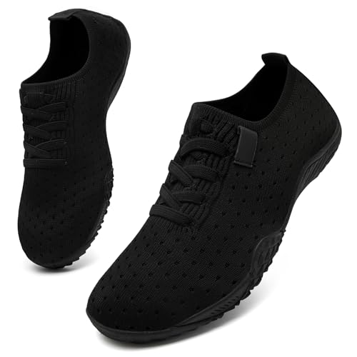UNQWQZ Barfußschuhe Damen Barfuss Sneaker Weich Laufschuhe Sportschuhe Leicht Turnschuhe Atmungsaktives Walkingschuhe Obermaterial rutschfeste Gummisohle Schwarz 37 von UNQWQZ