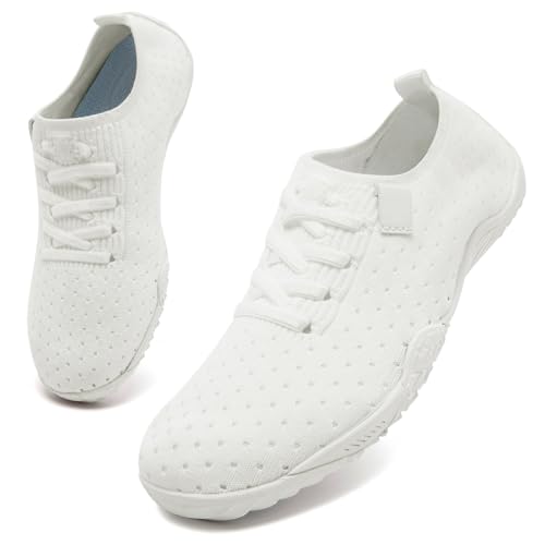 UNQWQZ Barfußschuhe Damen Sommer Barfuss Sneaker Weich Gymnastikschuhe Laufschuhe Sportschuhe Leicht Turnschuhe Atmungsaktives Walkingschuhe Weiß 39 von UNQWQZ