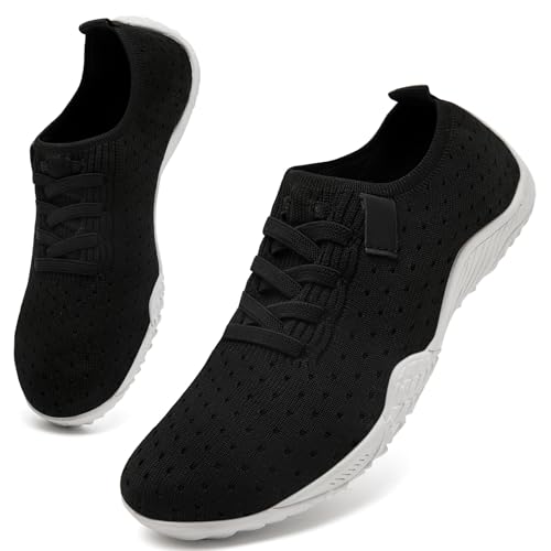 UNQWQZ Barfußschuhe Damen Sommer Barfuss Sneaker Weich Gymnastikschuhe Laufschuhe Sportschuhe Leicht Turnschuhe Atmungsaktives Walkingschuhe Schwarz & Weiß 36 von UNQWQZ