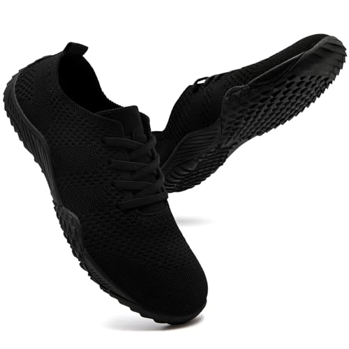 UNQWQZ Barfussschuhe Damen Weich Turnschuhe Hallenschuhe Atmungsaktiv Laufschuhe Trainlaufschuhe Bequem Sportschuhe Barfußschuhe Fitnessstudio rutschfest Schwarz 40 von UNQWQZ