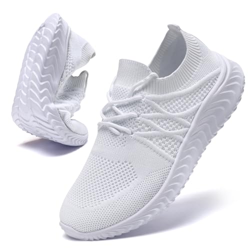 UNQWQZ Schuhe Herren Atmungsaktiv Sportschuhe Hallenschuhe Leicht Laufschuhe Turnschuhe Freizeit Running Tennis Sneakers Straßenlaufschuhe Trainingsschuhe Weiß 41 von UNQWQZ
