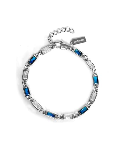 Edelstein Tennis Armband für Herren mit Blauen Edelsteinen in Silber oder Gold - Streetwear Iced Out Zirkonia Armband Gemstone Blue aus Edelstahl und 18K Gold - Wasserfestes Armband (Silber) von UNSHINEBAR