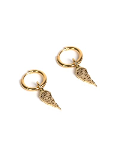 Engelsflügel Creolen Ohrringe für Herren und Damen - Ohrringe mit Flügel Anhänger aus Edelstahl und 18K Gold - Wasserfeste Ohrringe - 2er Set (Gold) von UNSHINEBAR