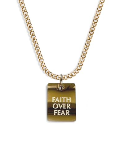 Faith over Fear Kette mit Anhänger für Herren und Damen - Streetwear Halskette mit religiösen christlichen Anhänger aus Edelstahl und 18K Gold - Wasserfeste Kette - 50-55cm Länge verstellbar (Gold) von UNSHINEBAR