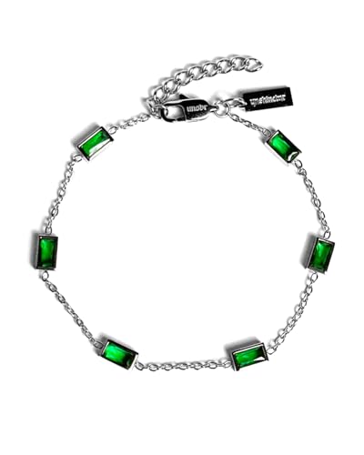 Gemstone Tennis Armband für Herren in verschiedenen Farben (Grün Rot) in Silber oder Gold - Streetwear Iced Out Zirkonia Armband aus Edelstahl und 18K Gold - Wasserfestes Armband (Grün-Silber) von UNSHINEBAR