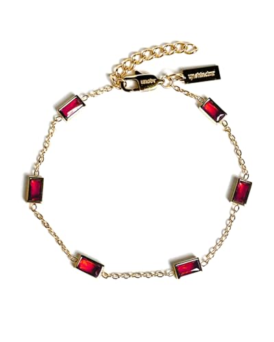 Gemstone Tennis Armband für Herren in verschiedenen Farben (Grün Rot) in Silber oder Gold - Streetwear Iced Out Zirkonia Armband aus Edelstahl und 18K Gold - Wasserfestes Armband (Rot-Gold) von UNSHINEBAR