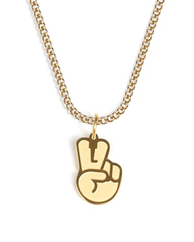 Peace Kette mit Anhänger für Herren und Damen - Streetwear Cuban Halskette mit Peace Sign Friedenszeichen Anhänger aus Edelstahl und 18K Gold - Wasserfeste Kette - 50-55cm Länge verstellbar (Gold) von UNSHINEBAR