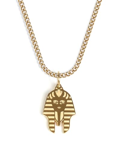 Pharao Kette mit Anhänger für Herren und Damen - Streetwear Cuban Halskette mit Ägyptischer Pharao Gott Anhänger aus Edelstahl und 18K Gold - Wasserfeste Kette - 50-55cm Länge verstellbar (Gold) von UNSHINEBAR