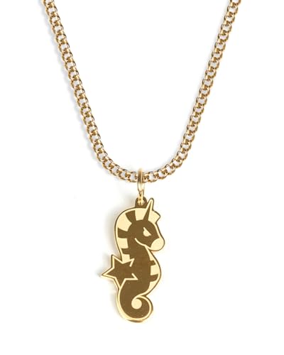 Seepferdchen Kette mit Anhänger für Herren und Damen - Streetwear Cuban Halskette mit Ozean Seepferd Anhänger aus Edelstahl und 18K Gold - Wasserfeste Kette - 50-55cm Länge verstellbar (Gold) von UNSHINEBAR