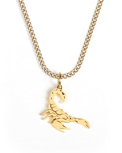 Skorpion Kette mit Anhänger für Herren und Damen - Streetwear Cuban Halskette mit Sternzeichen Skorpion Anhänger aus Edelstahl und 18K Gold - Wasserfeste Kette - 50-55cm Länge verstellbar (Gold) von UNSHINEBAR