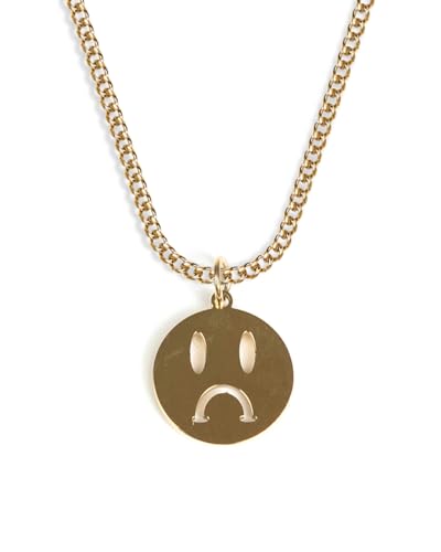 Trauriger Smiley Kette mit Anhänger für Herren und Damen - Streetwear Halskette mit Sad Face Smiley Emoji Anhänger aus Edelstahl und 18K Gold - Wasserfeste Kette - 50-55cm Länge verstellbar (Gold) von UNSHINEBAR