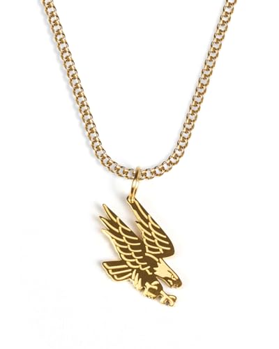 UNSHINEBAR Adler Kette mit Anhänger für Herren und Damen - Streetwear Cuban Halskette mit Adler Anhänger aus Edelstahl und 18K Gold - Wasserfeste Kette - 50-55cm Länge verstellbar (Gold) von UNSHINEBAR