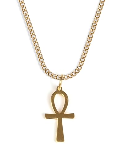 UNSHINEBAR Anch Kette mit Anhänger für Herren und Damen - Streetwear Halskette mit Ankh Anhänger aus Edelstahl und 18K Gold - Wasserfeste Kette - 50-55cm Länge verstellbar (Gold) von UNSHINEBAR