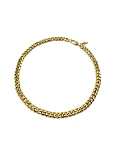 UNSHINEBAR Cuban Kette mit Anhänger für Herren und Damen - Streetwear Kubanische Gliederkette aus Edelstahl und 18K Gold - Wasserfeste Panzerkette - 8mm Breite Cuban Halskette (Gold, 45) von UNSHINEBAR