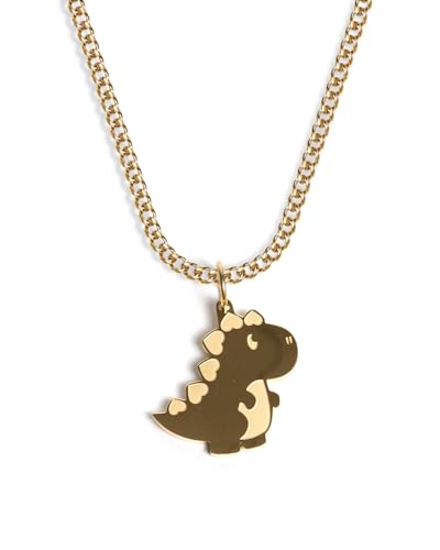 UNSHINEBAR Dinosaurier Kette mit Anhänger für Herren und Damen - Streetwear Cuban Halskette mit Dino T-Rex Anhänger aus Edelstahl und 18K Gold - Wasserfeste Kette - 50-55cm Länge verstellbar (Gold) von UNSHINEBAR