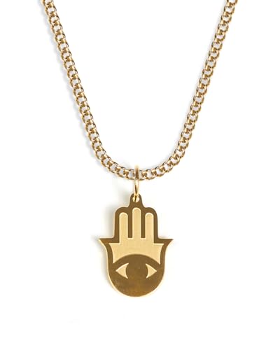 UNSHINEBAR Hand der Fatima Kette mit Anhänger für Herren und Damen - Streetwear Halskette mit Hamsa Anhänger aus Edelstahl und 18K Gold - Wasserfeste Kette - 50-55cm Länge verstellbar (Gold) von UNSHINEBAR