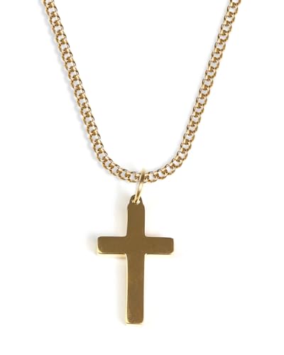 UNSHINEBAR Kreuz Kette mit Anhänger für Herren und Damen - Streetwear Kreuz Halskette mit Cross Anhänger aus Edelstahl - Wasserfeste Kreuzkette - 50-55cm Länge verstellbar (Gold) von UNSHINEBAR