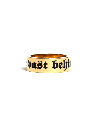 UNSHINEBAR Leave the Past Behind Ring für Herren und Damen - Streetwear Siegelring mit Statement Gravur aus Edelstahl und 18K Gold - Wasserfester Basic Runder Ring (7, Gold) von UNSHINEBAR