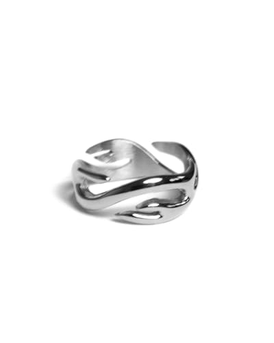UNSHINEBAR Liquid Ring für Herren und Damen - Irregulärer Asymetrischer Verformter Ring aus Edelstahl und 18K Gold - Wasserfester Melted Abstrakter Ring in Silber und Gold (Silber, 7) von UNSHINEBAR