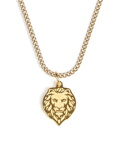 UNSHINEBAR Löwe Kette mit Anhänger für Herren und Damen - Streetwear Cuban Halskette mit Sternzeiche Löwe Anhänger aus Edelstahl und 18K Gold - Wasserfeste Kette - 50-55cm Länge verstellbar (Gold) von UNSHINEBAR