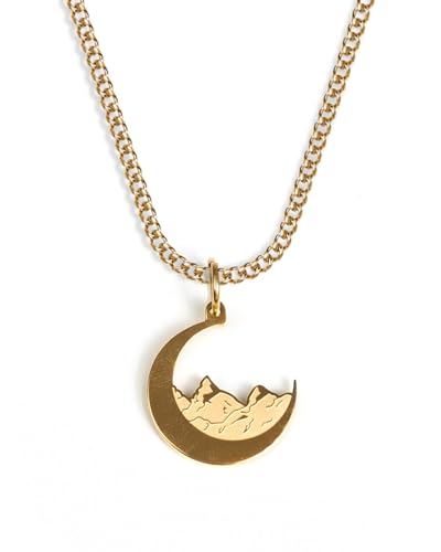 UNSHINEBAR Mond Kette mit Anhänger für Herren und Damen - Streetwear Halskette mit Mond Planet Anhänger aus Edelstahl und 18K Gold - Wasserfeste Kette - 50-55cm Länge verstellbar (Gold) von UNSHINEBAR