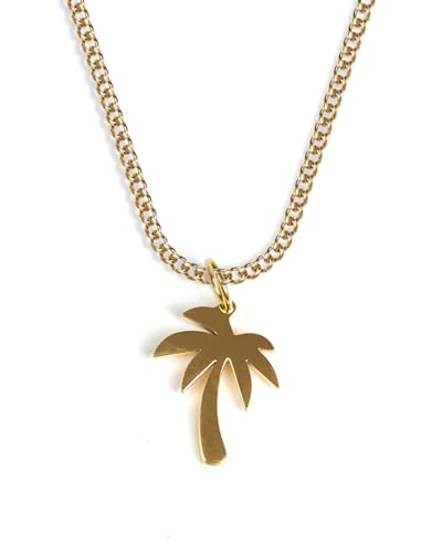 UNSHINEBAR Palme Kette mit Anhänger für Herren und Damen - Streetwear Cuban Halskette mit Palmen Anhänger aus Edelstahl und 18K Gold - Wasserfeste Kette - 50-55cm Länge verstellbar (Gold) von UNSHINEBAR