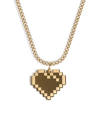 UNSHINEBAR Pixel Herz Kette mit Anhänger für Herren und Damen - Streetwear Halskette mit 8bit Pixel Heart Videogame Anhänger aus Edelstahl - Wasserfeste Kette - 50-55cm Länge verstellbar (Gold) von UNSHINEBAR