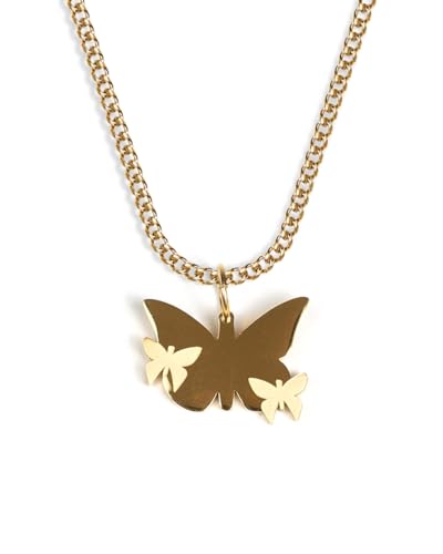 UNSHINEBAR Schmetterling Kette mit Anhänger für Herren und Damen - Streetwear Halskette mit Butterfly Anhänger aus Edelstahl und 18K Gold - Wasserfeste Kette - 50-55cm Länge verstellbar (Gold) von UNSHINEBAR