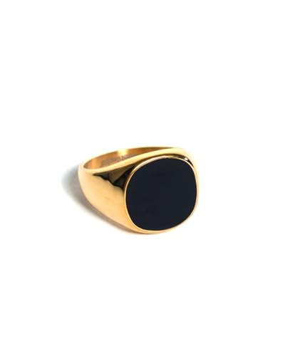 UNSHINEBAR Schwarzer Siegelring für Herren und Damen - Streetwear Onyx Like Ring aus Edelstahl und 18K Gold - Wasserfester Signet Ring in Silber und Gold (Gold, 8) von UNSHINEBAR