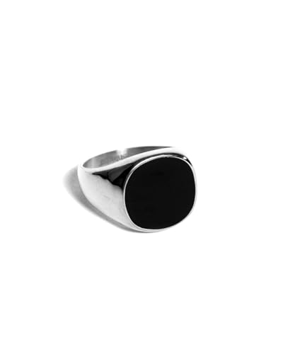 UNSHINEBAR Schwarzer Siegelring für Herren und Damen - Streetwear Onyx Like Ring aus Edelstahl und 18K Gold - Wasserfester Signet Ring in Silber und Gold (Silber, 9) von UNSHINEBAR