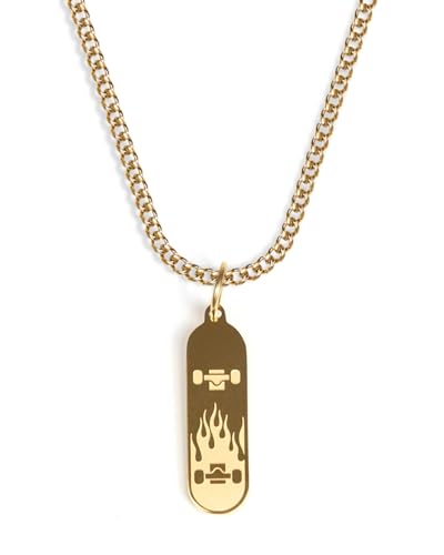 UNSHINEBAR Skateboard Kette mit Anhänger für Herren und Damen - Streetwear Halskette mit Skateboard Anhänger aus Edelstahl und 18K Gold - Wasserfeste Kette - 50-55cm Länge verstellbar (Gold) von UNSHINEBAR