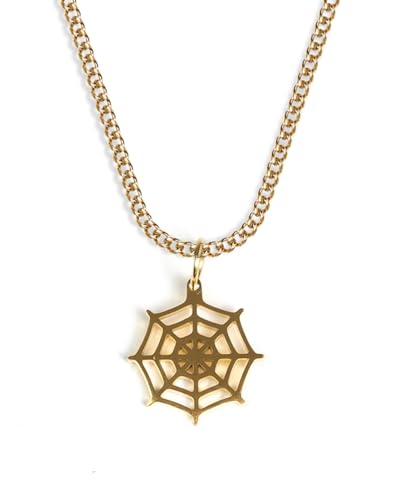 UNSHINEBAR Spinnen Kette mit Anhänger für Herren und Damen - Streetwear Spiderweb Halskette mit Spinnenweben Anhänger aus Edelstahl - Wasserfeste Kreuzkette - 50-55cm Länge verstellbar (Gold) von UNSHINEBAR