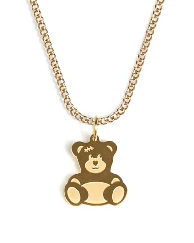 UNSHINEBAR Teddy Kette mit Anhänger für Herren und Damen - Streetwear Cuban Halskette mit Anhänger aus Edelstahl und 18K Gold - Wasserfeste Kette - 50-55cm Länge verstellbar (Gold) von UNSHINEBAR